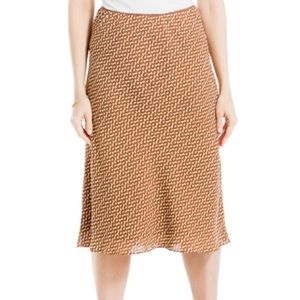 Max Studio Women’s Printed Satin Midi Skirt NWT Caramel Brown Geometric Prints